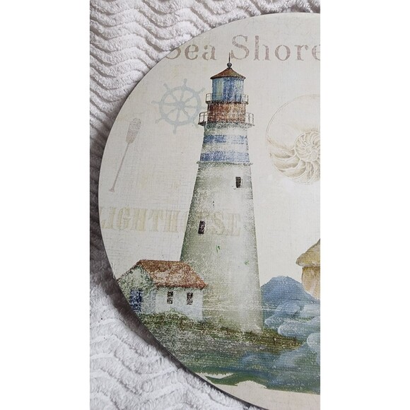 NEW Coastal 15" LAZY SUSAN SeaSide Shell LIGHTHOUSE Serving Plate NWT - Picture 3 of 9